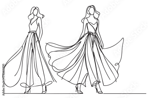 Fashion models. Primitive Sketch. Woman in simple dress