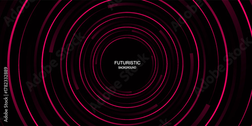 3D red black dynamic techno background on dark space. Tech banner with rotating circles style decoration. Modern graphic design element. Motion lines concept for web  flyer  card  or brochure cover