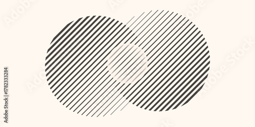 Transition in two circles with parallel lines. Abstract art geometric background for logo, icon, tattoo.