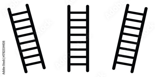 Simple Ladder Silhouettes – Vertical, Folding, and Ascending Vector Icons on White Background