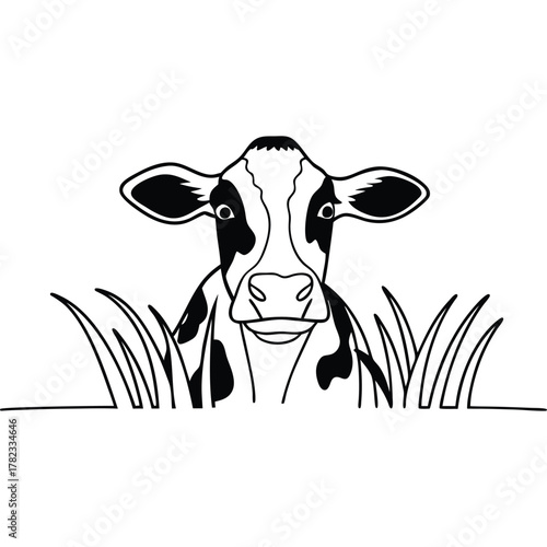 vector illustration of a cow in a field