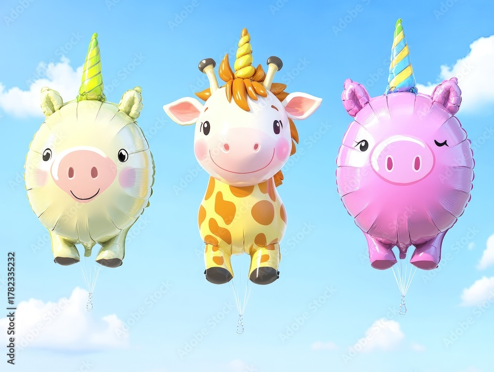 Naklejka premium Party Animal Balloons Floating