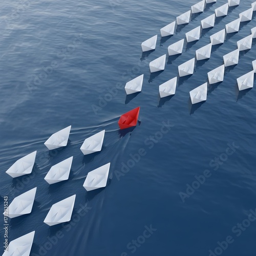 Leadership Concept with Red Paper Boat