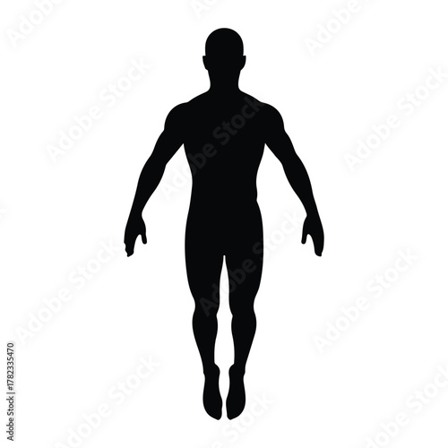 Silhouette of a man floating or levitating on white background