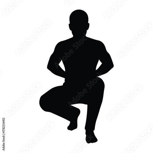 Silhouette of a man in a deep squat pose male