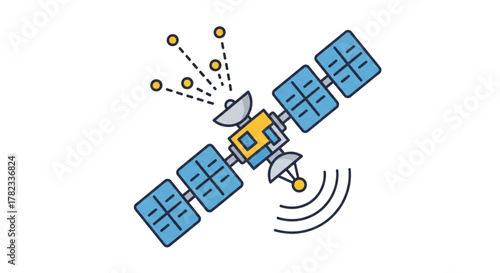 
Advanced Satellite Communication Technology: Solar-Powered Spacecraft with Dual Antennas Transmitting Data Signals to Orbiting Network Nodes for Global Connectivity