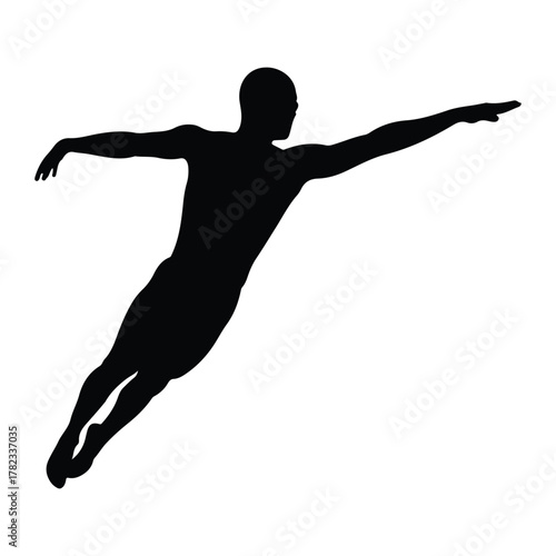 Silhouette of a man in a dynamic flying pose male jumping