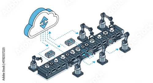 
Advanced Smart Factory Automation: Cloud-Connected Robotic Assembly Line with IoT Integration for Industry 4.0 Manufacturing Efficiency and Real-Time Production Control