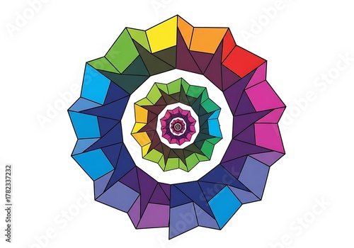 Geometric Rainbow Mandala - A Vibrant and Symmetrical Design.