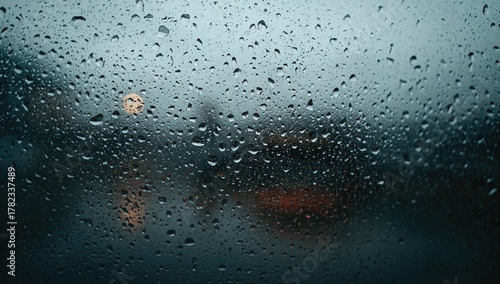 Illumination and raindrops on a foggy glass surface as backdrop