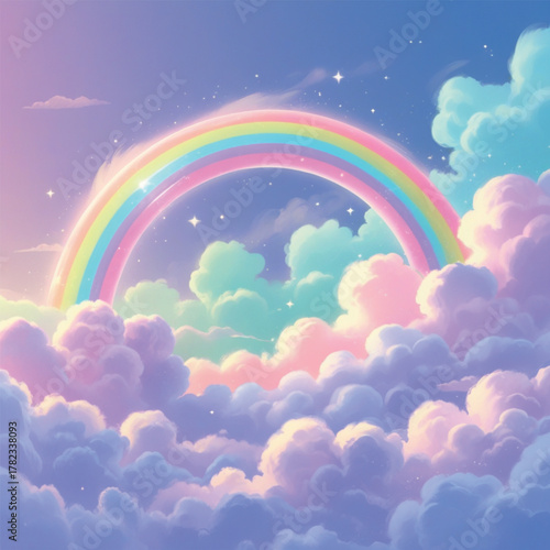 Dreamy Pastel Rainbow Floating Above Soft Clouds