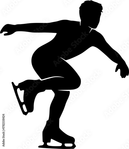 Ice skating icons set in black and blue colors on white background