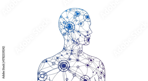 Advanced Human Neural Network Anatomy: AI-Connected Brain Body Synaptic Map Visualizing Cognitive Intelligence Data Flow and Biological Machine Learning Interface