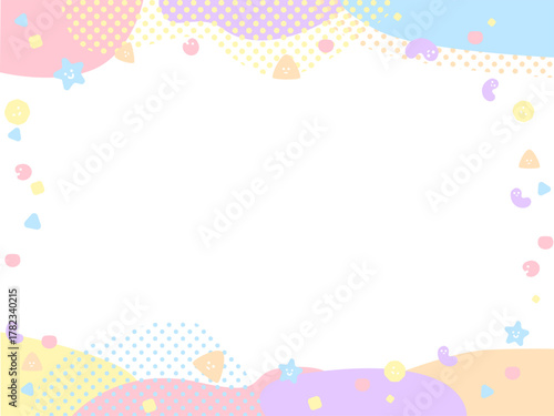 パステルカラーの愉快な顔キャラクターのかわいいフレーム背景