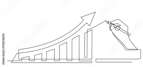 Hand drawing a rising graph with upward trends showing business growth and positive cash flow