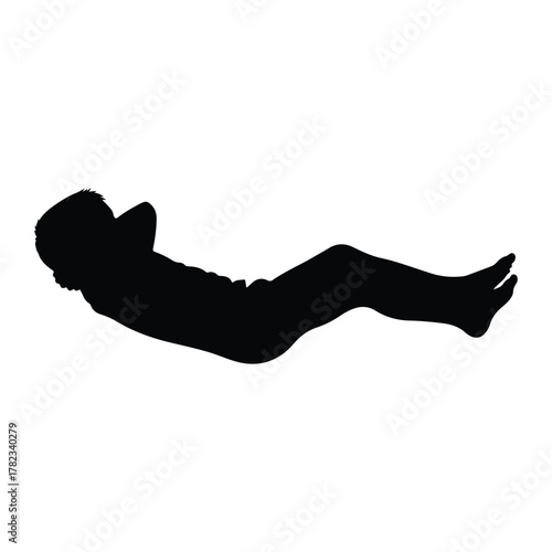 Silhouette of a man performing a sit-up exercise Keywords: silhouette, man, exercise, sit up