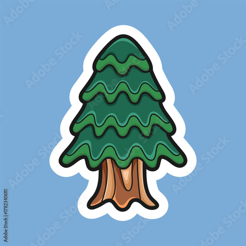 spruce tree with outline with isolated background sticker look view