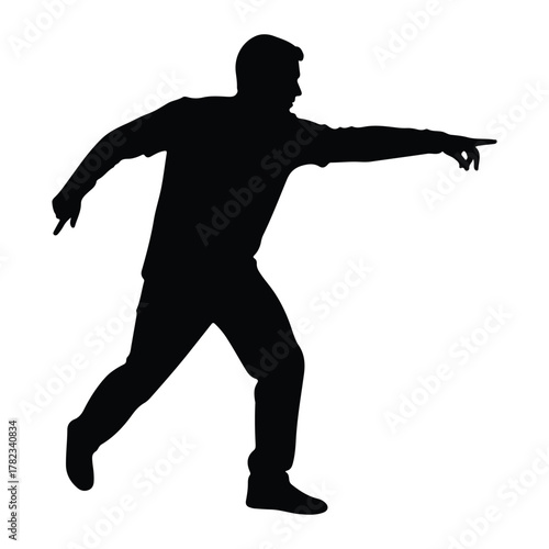 Silhouette of a man pointing with his right hand male