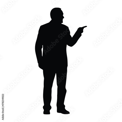 Silhouette of a man pointing with his index finger