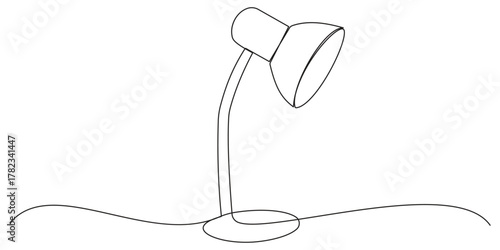 Continuous one line drawing. Lamp on the table. Vector illustration. Table stylish retro electric lamp. floor lamp . A simple line drawing of a desk lamp.
