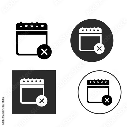 Icon set of a calendar with a cross symbol, representing cancellation or removal, isolated on white background the design is simple and suitable for various applications