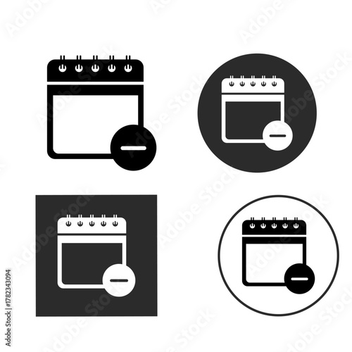 Icon set of a calendar with a minus symbol, representing subtraction or removal, isolated on white background the design is simple and suitable for various applications