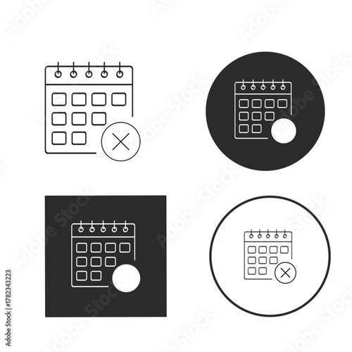 Icon set of a calendar with a cross symbol, representing cancellation or removal, isolated on white background the design is simple and suitable for various applications