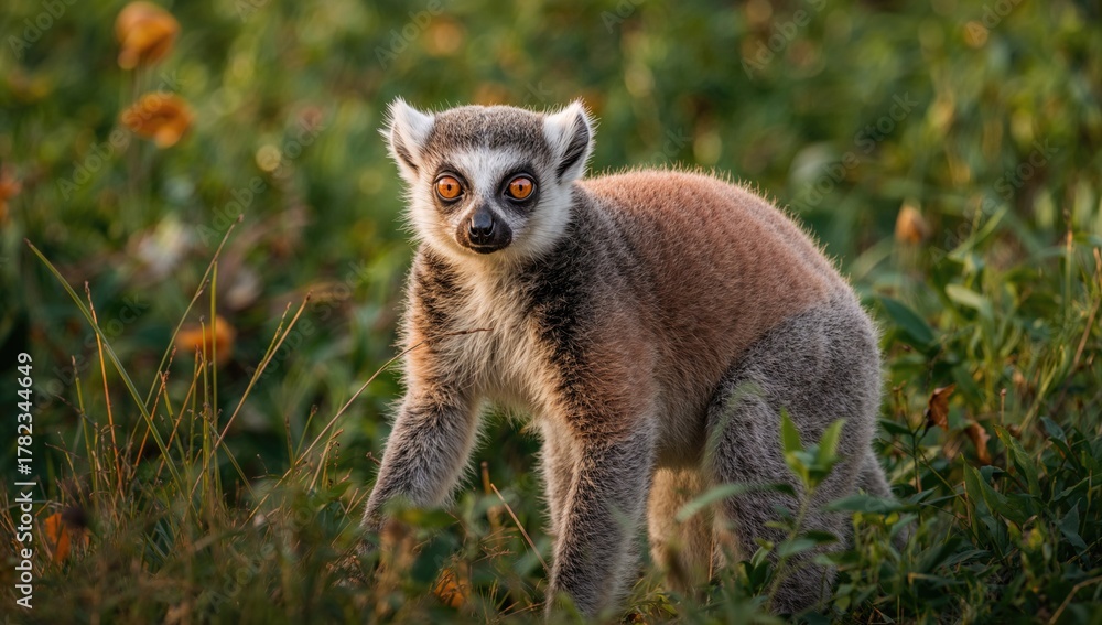 Fototapeta premium Kata Lemur in vibrant Madagascar, focus on wildlife preservation