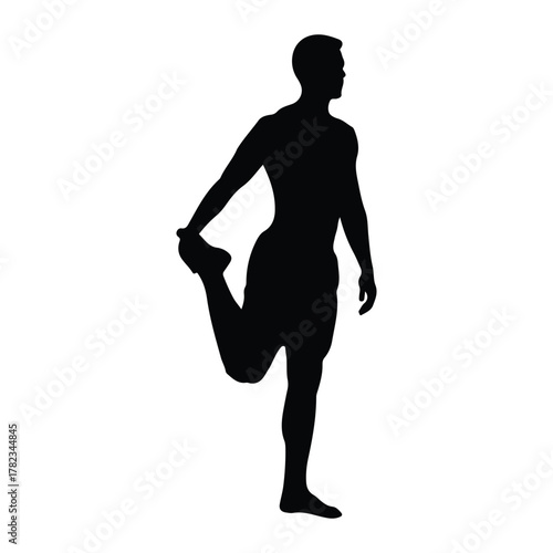 Silhouette of a man stretching his quadriceps exercise