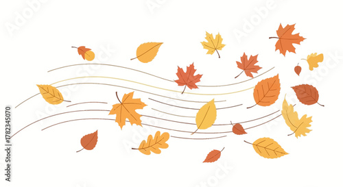 Autumnal Wind A Vector Illustration Depicting Leaves Blowing in the Breeze and Seasonal Changes