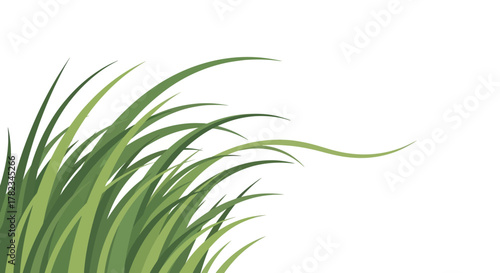 Stylized Illustration of Fresh Green Grass, Blowing Gracefully in the Wind, Evoking a Sense of Renewal, Vitality, and Outdoor Beauty for Seasonal Designs