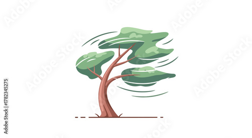 Windswept Tree Illustration of Nature's Fury and the Resilience of a Solitary Tree
