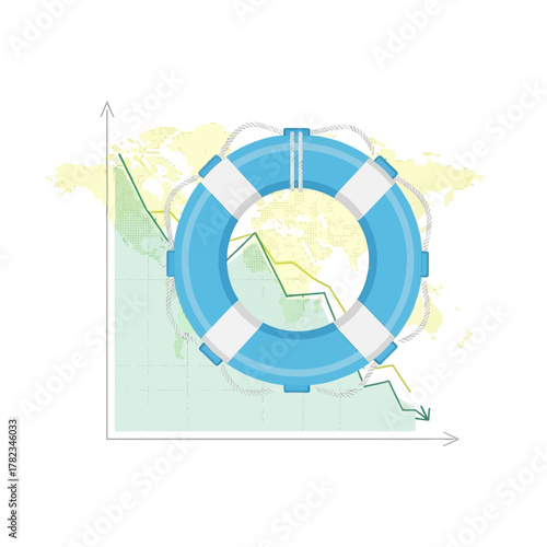 Financial Rescue Concept Lifeguard Ring Protecting Against Economic Downturn with Chart