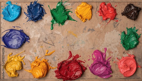 Color blobs on a mixing tray