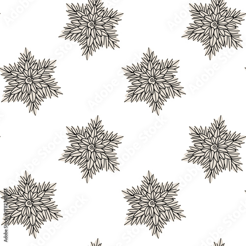 hand-made marshmallow pattern in the shape of a snowflake. sweet candy made from drops for a gift. decoration on a cookie. seamless texture for holiday packaging, gift packaging, and textile printing.