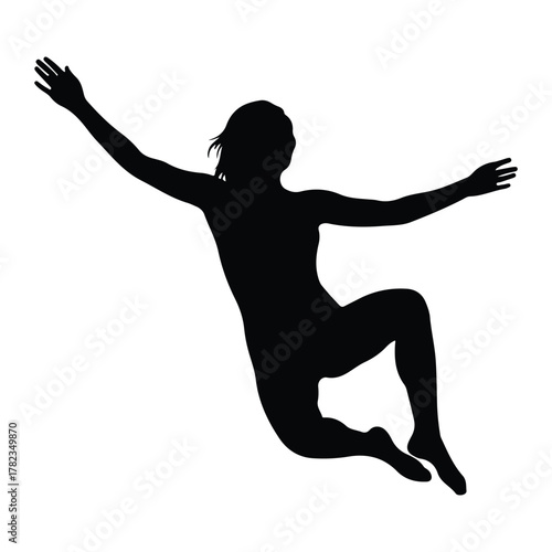 Silhouette of a Person Jumping with Arms Outstretched Keywords: person, jumping, leaping
