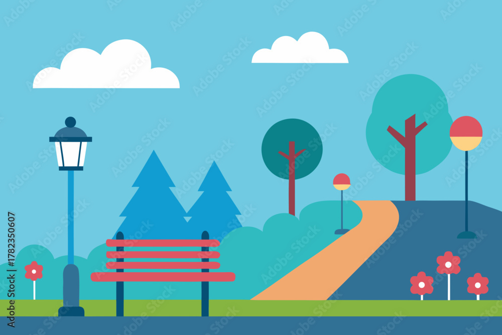 Naklejka premium Bike Path in Park Vector Illustration