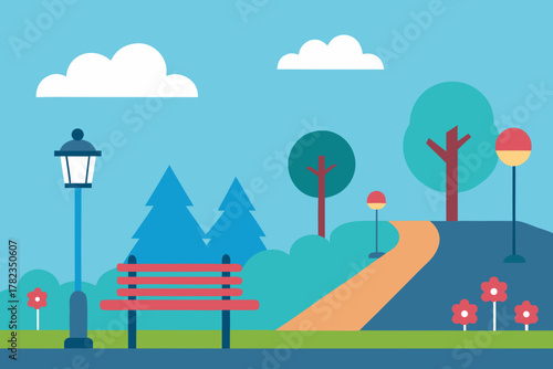 Bike Path in Park Vector Illustration