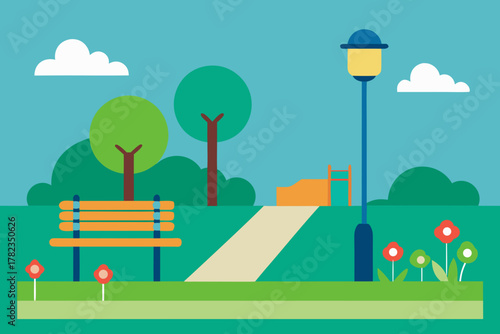 Bike Path in Park Vector Illustration