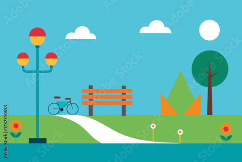 Bike Path in Park Vector Illustration