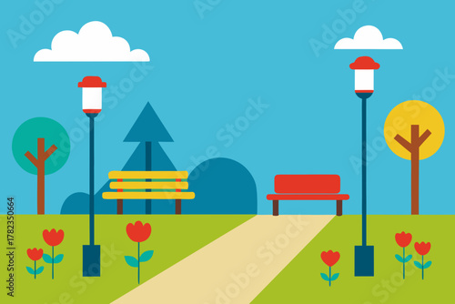 Bike Path in Park Vector Illustration