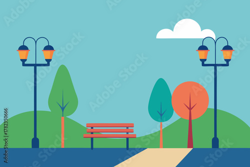 Bike Path in Park Vector Illustration
