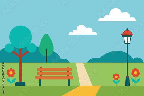 Bike Path in Park Vector Illustration
