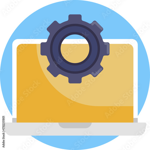 Laptop with gear symbolizing settings or system configuration.