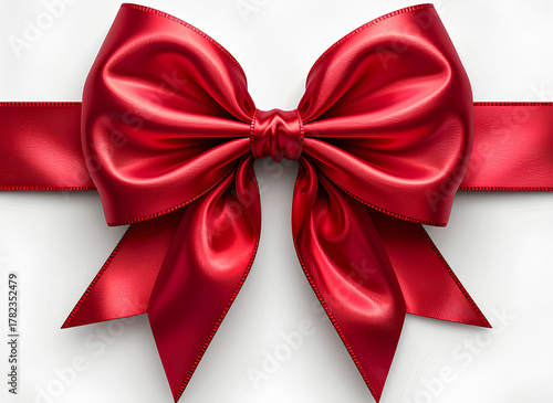 Classic Red Ribbon Bow, Front View, Smooth Satin Texture, Isolated on Transparent 