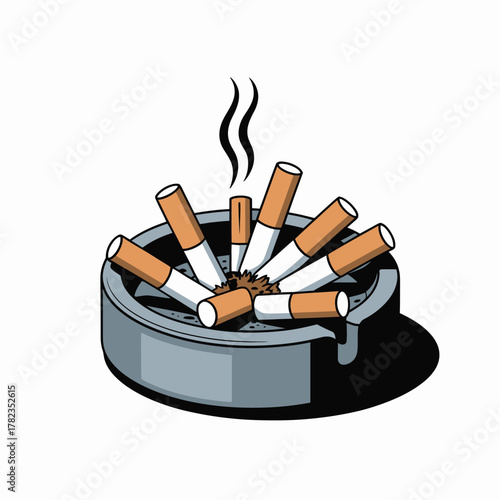 An overflowing ashtray is filled with many extinguished cigarettes that are still smoking.