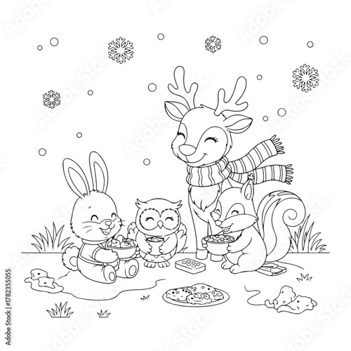 Wallpaper Mural Animals having a winter picnic outline colouring page Torontodigital.ca