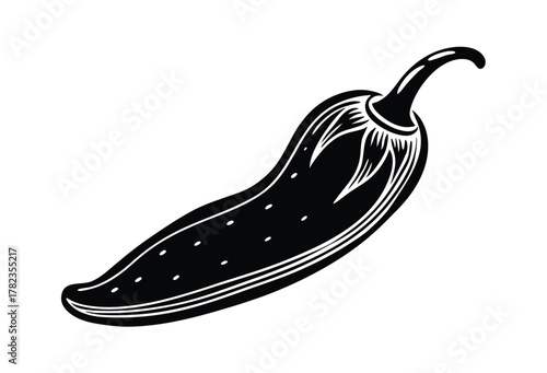 Black and White Graphic Depiction of a Jalapeno Pepper Icon