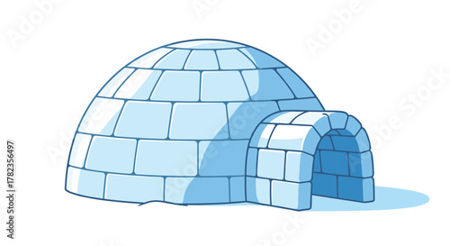 A cartoon illustration of a traditional igloo, a dome-shaped snow house made of ice blocks with an arched entrance, isolated on a white background.