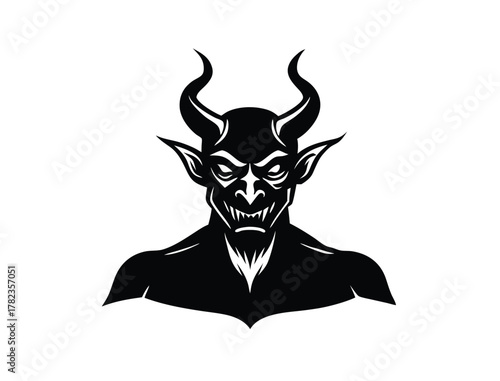 Vector illustration of a menacing devil with horns and sharp teeth